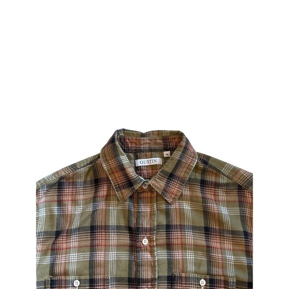 Gustin Men's Green Plaid Button Up Shirt Medium Long Sleeve Casual USA *READ* - Picture 3 of 9